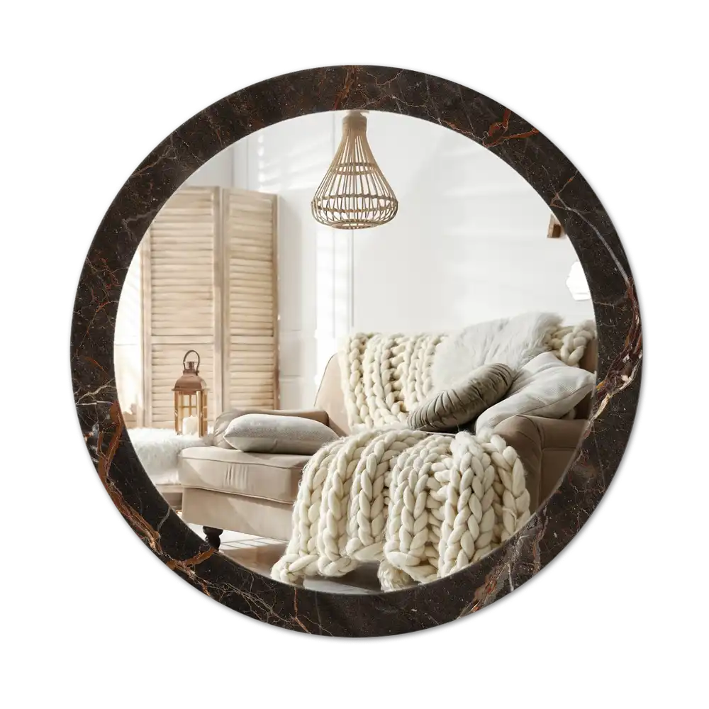 Round printed mirror Brown marble