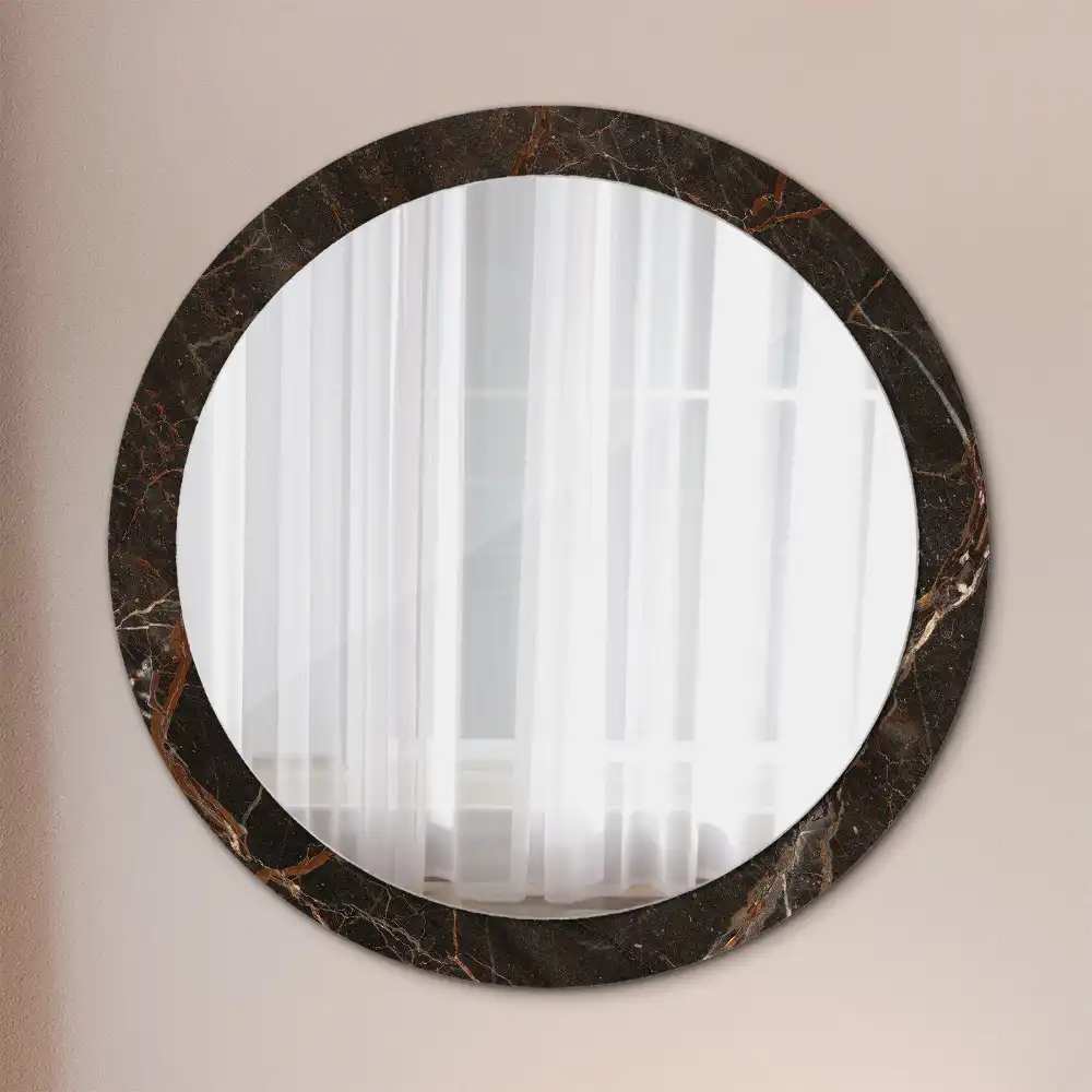Round printed mirror Brown marble