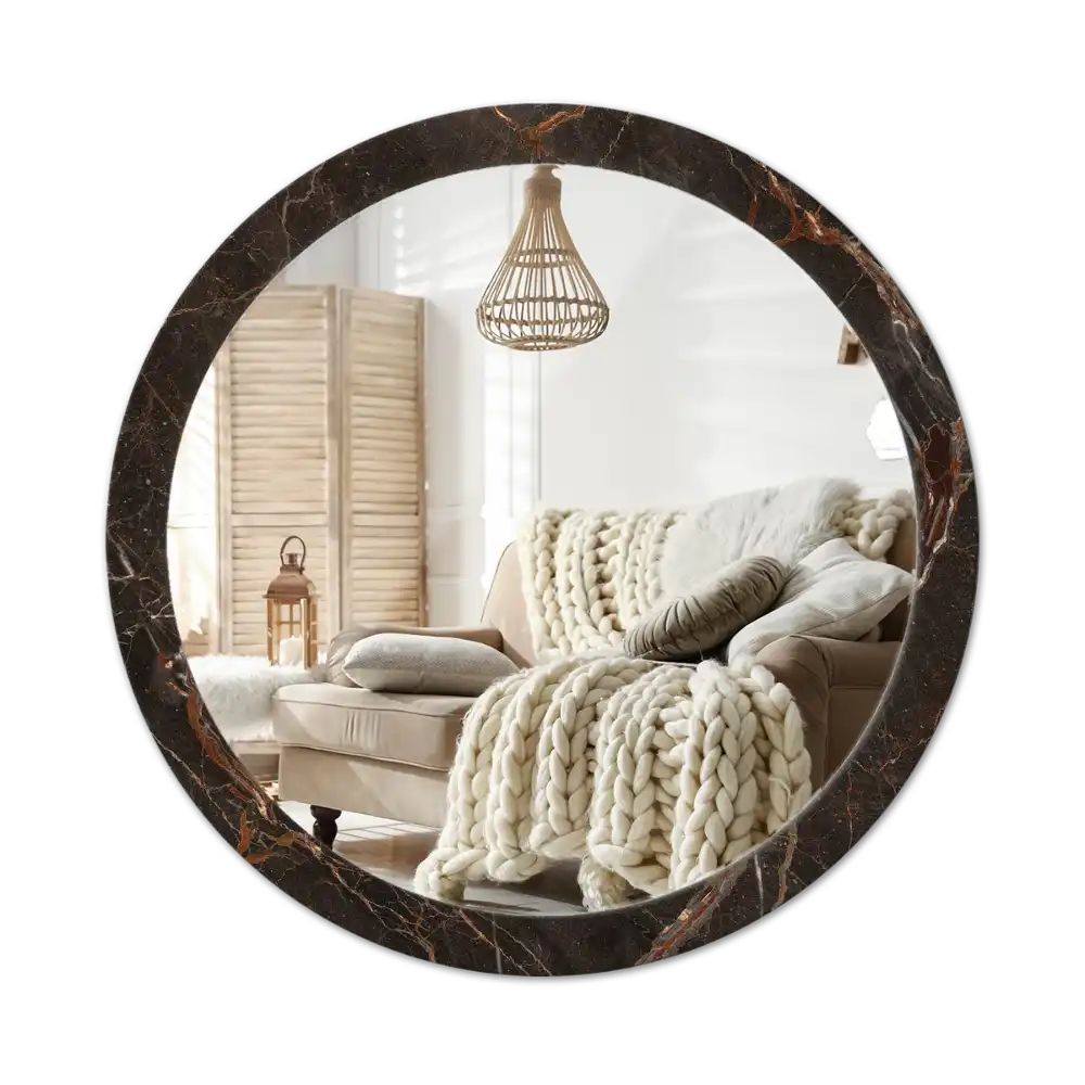 Round printed mirror Brown marble