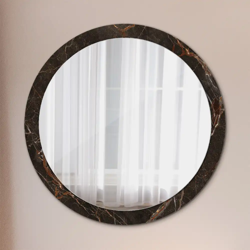 Round printed mirror Brown marble