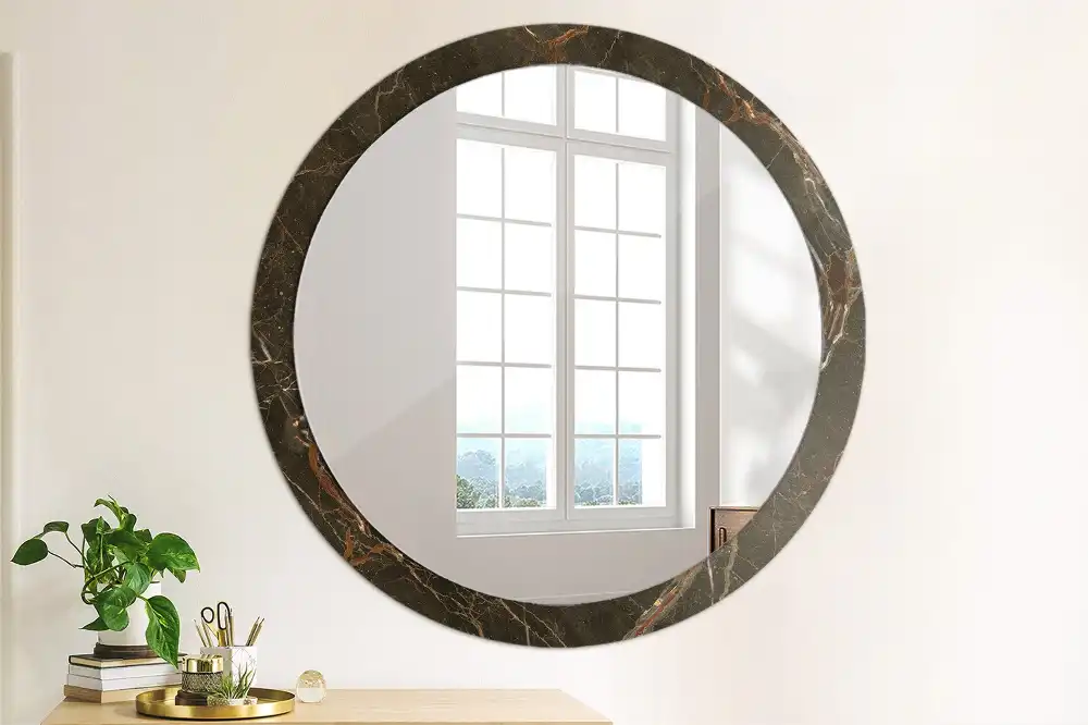 Round printed mirror Brown marble