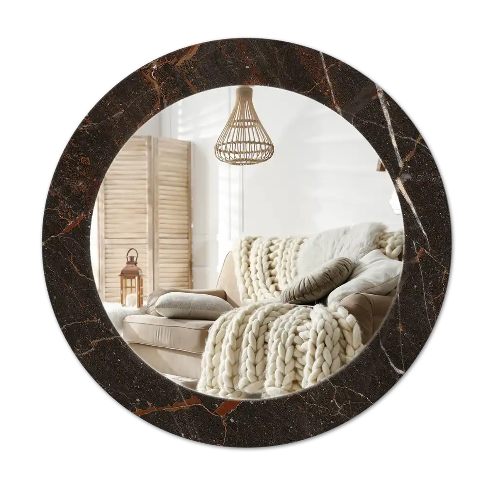 Round printed mirror Brown marble