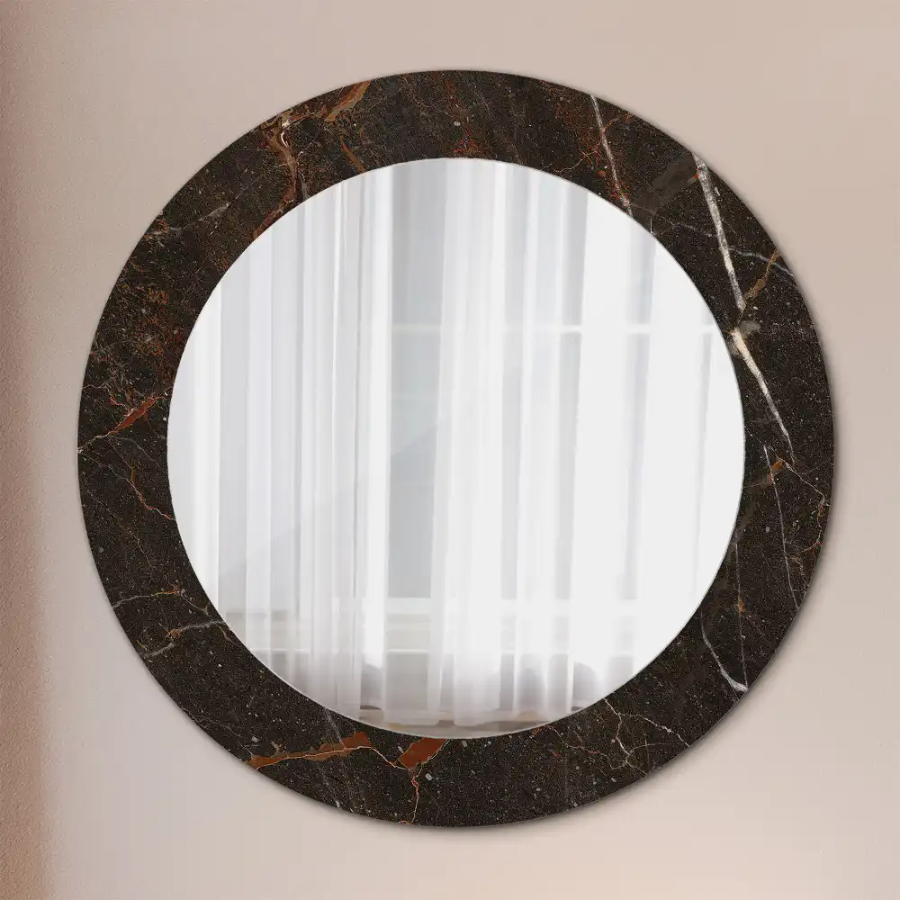 Round printed mirror Brown marble