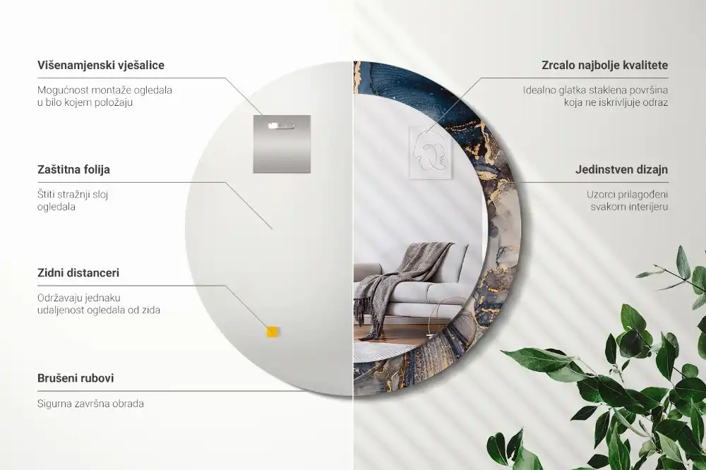 Round wall mirror decor Abstract paints