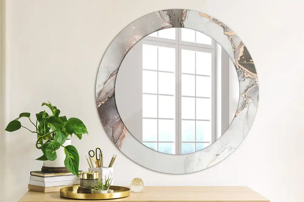 Round mirror frame with print Abstract marble