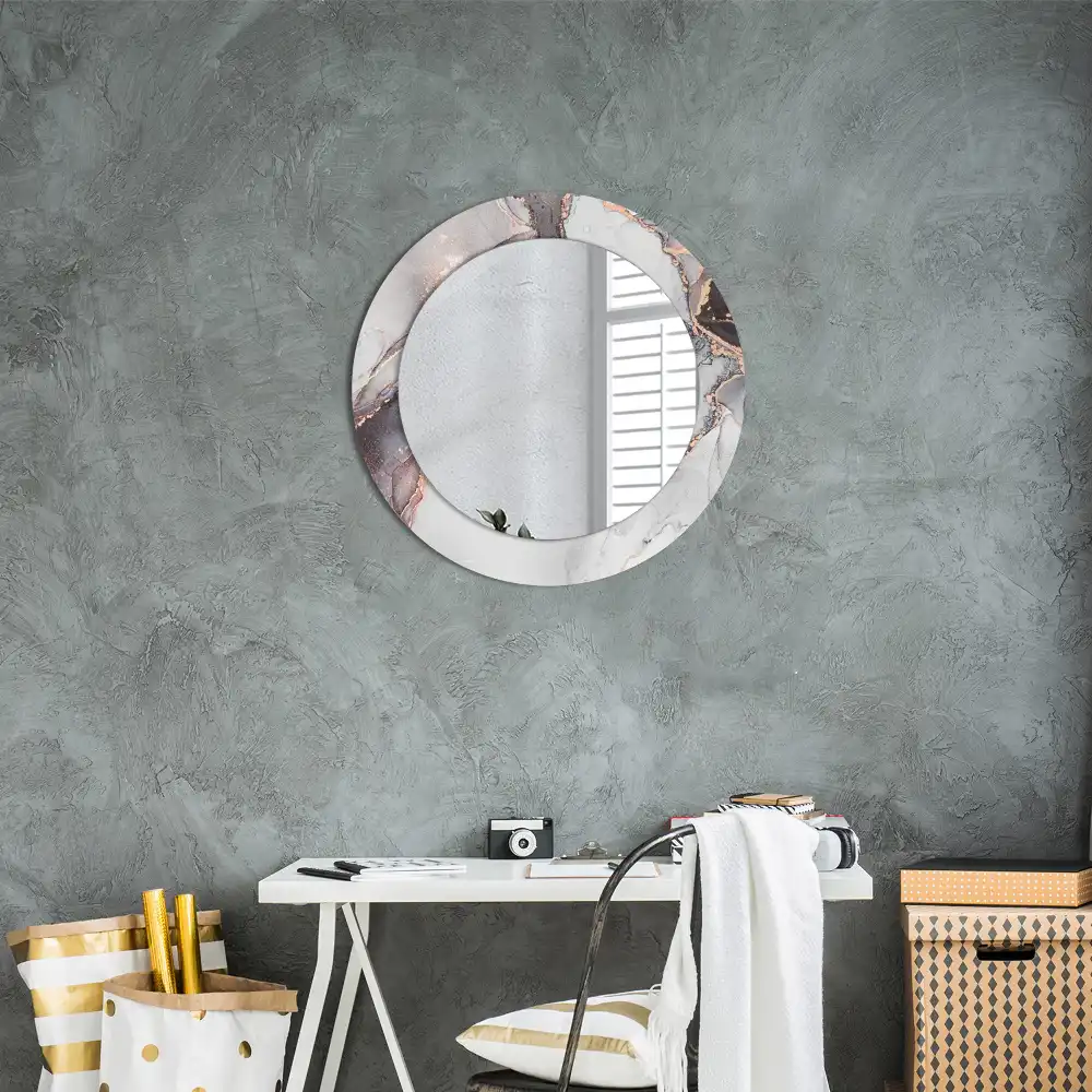 Round mirror frame with print Abstract marble