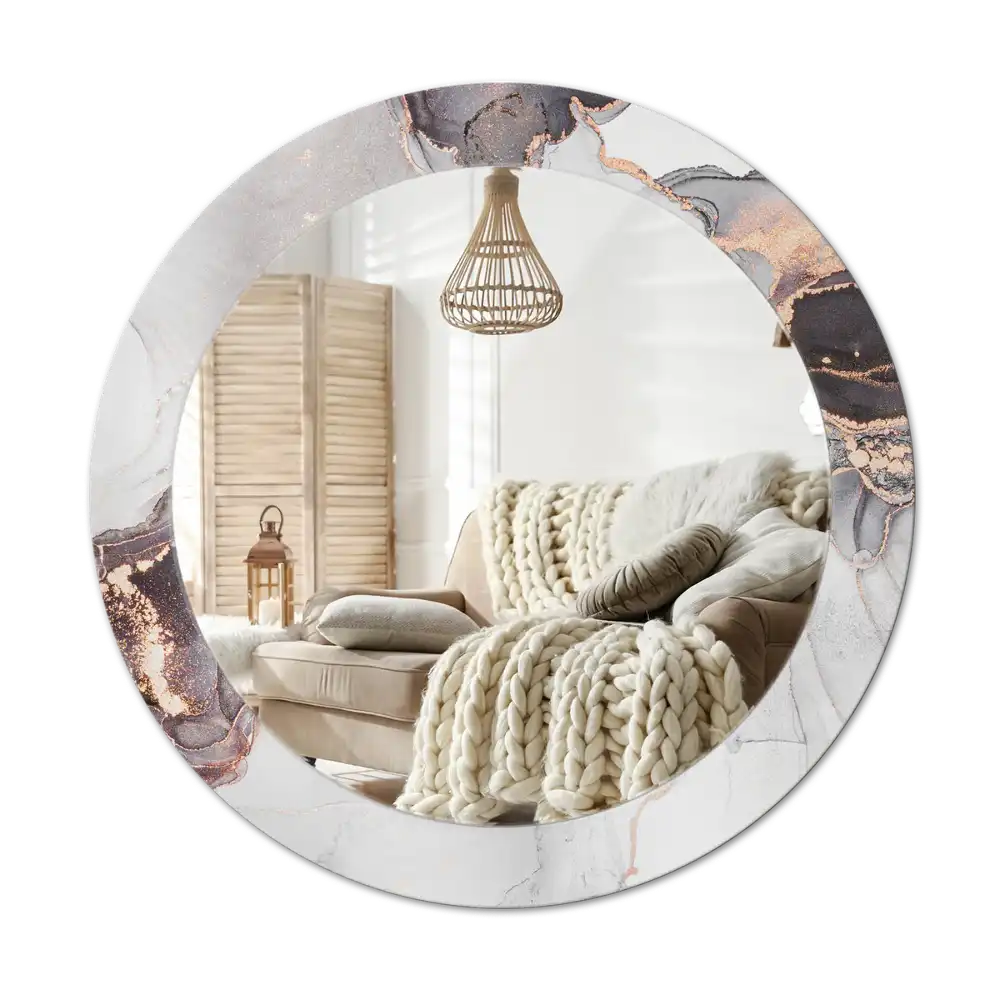 Round mirror frame with print Abstract marble