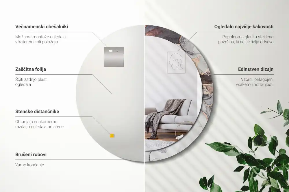 Round mirror frame with print Abstract marble