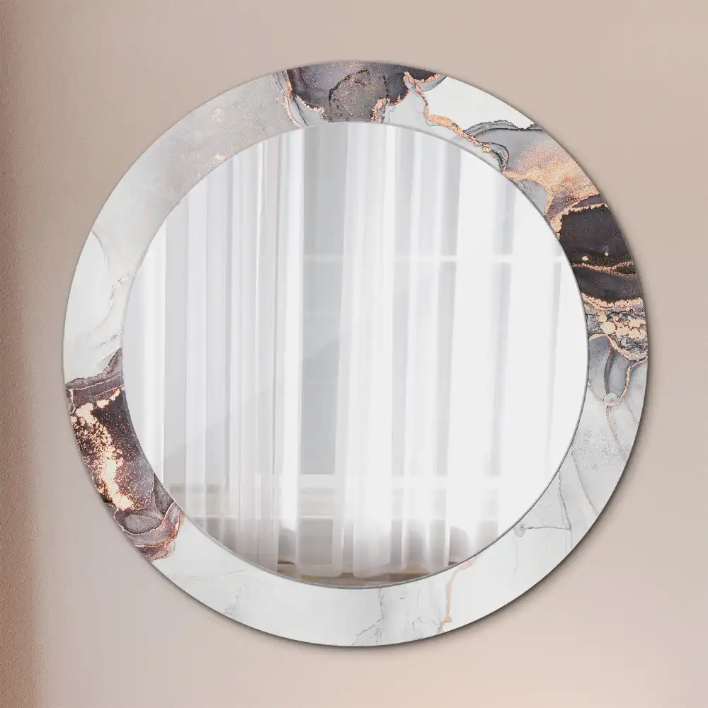 Round mirror frame with print Abstract marble
