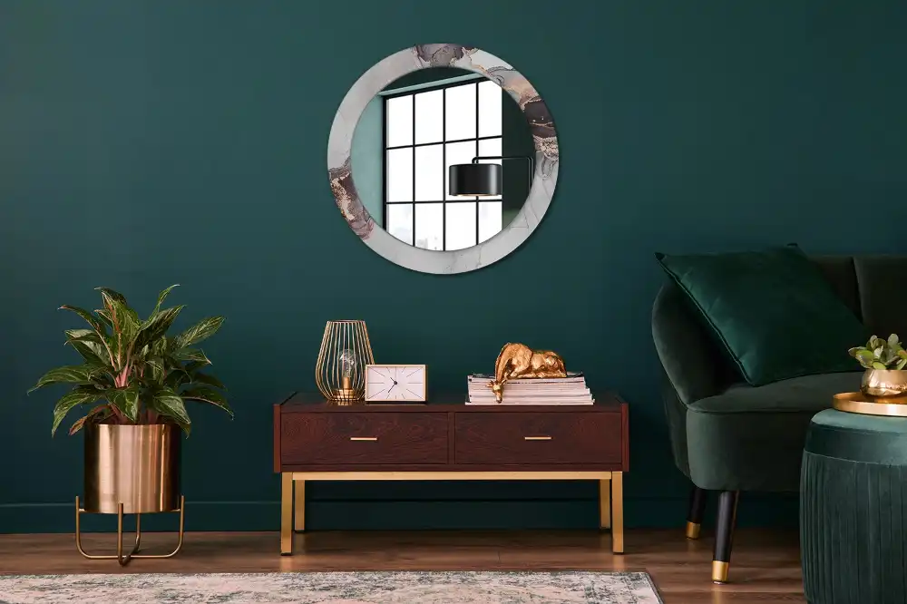 Round mirror frame with print Abstract marble
