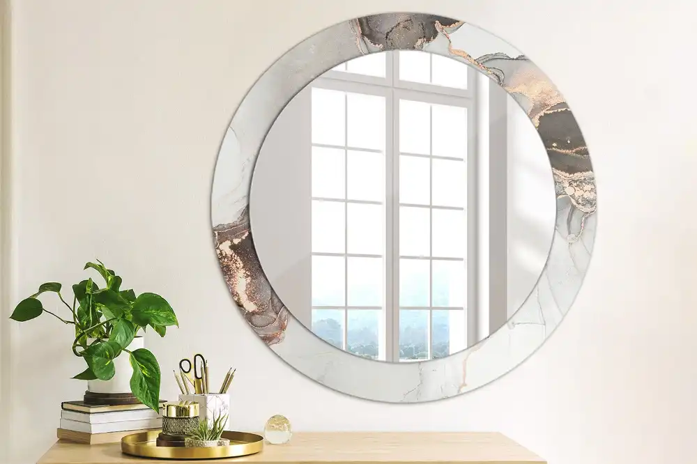 Round mirror frame with print Abstract marble