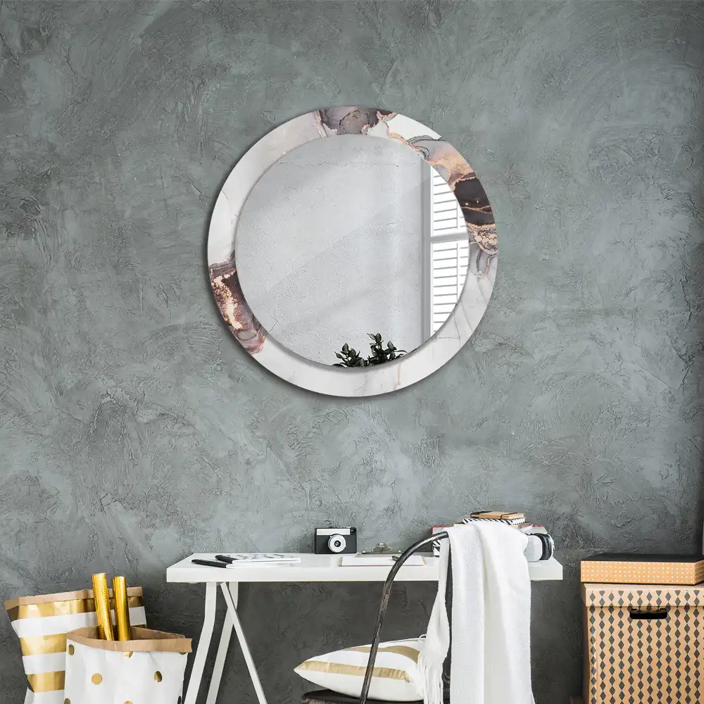 Round mirror frame with print Abstract marble