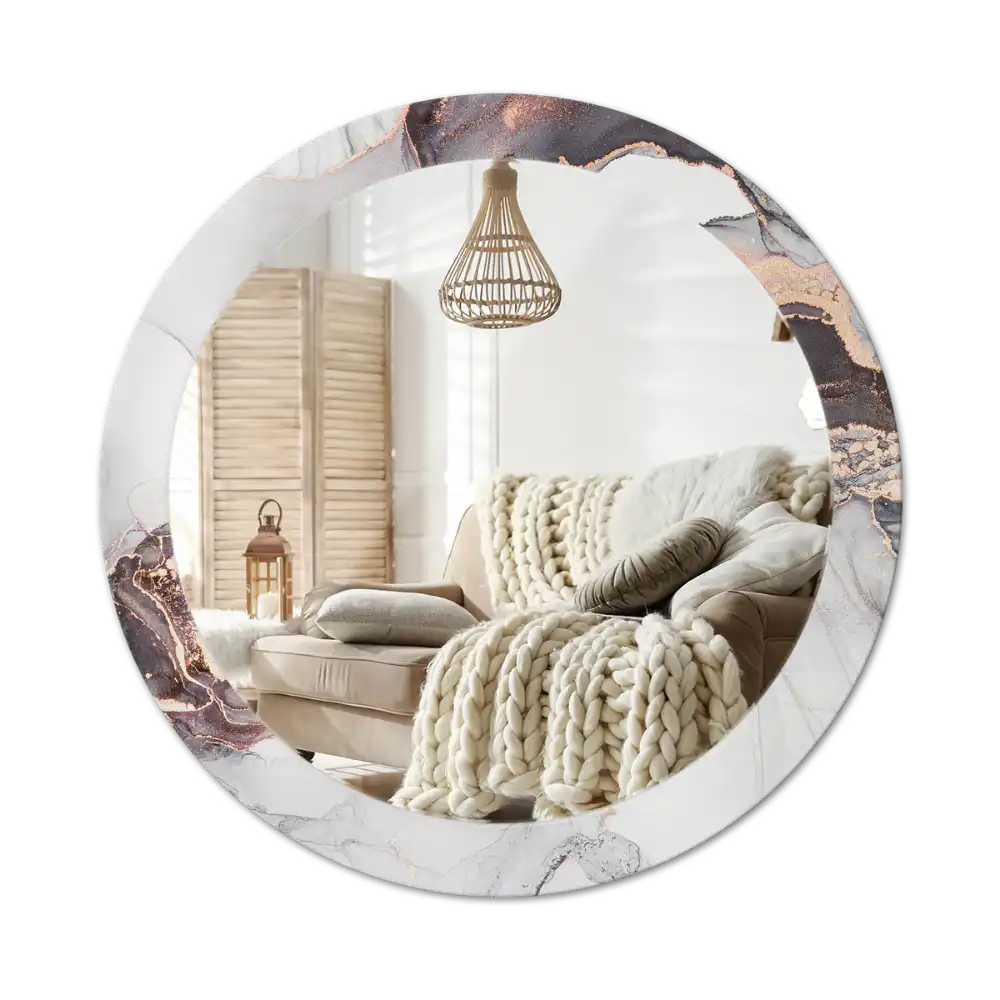 Round mirror frame with print Abstract marble