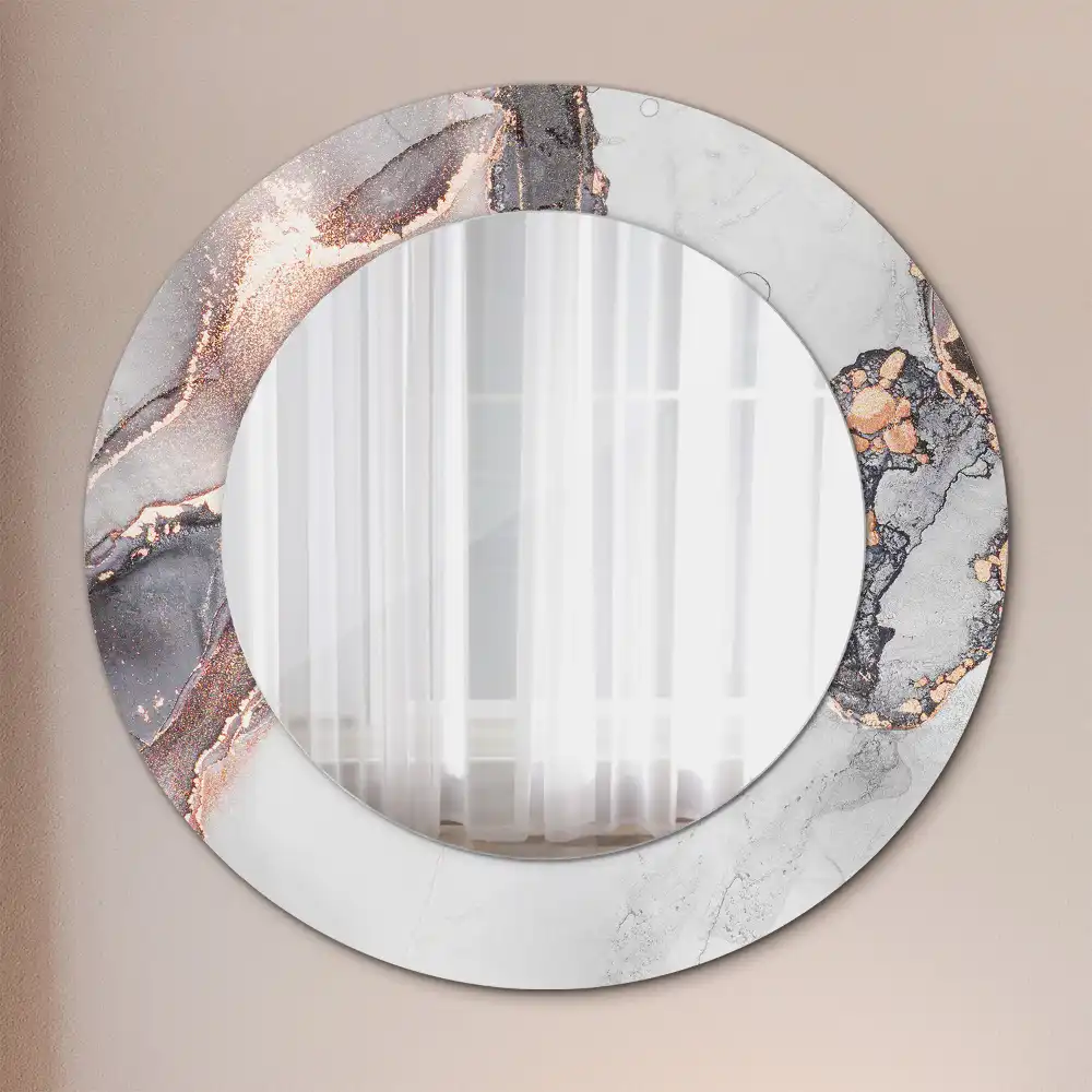 Round mirror frame with print Abstract marble