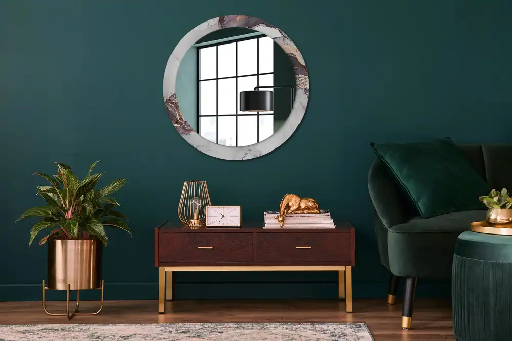 Round mirror frame with print Abstract marble