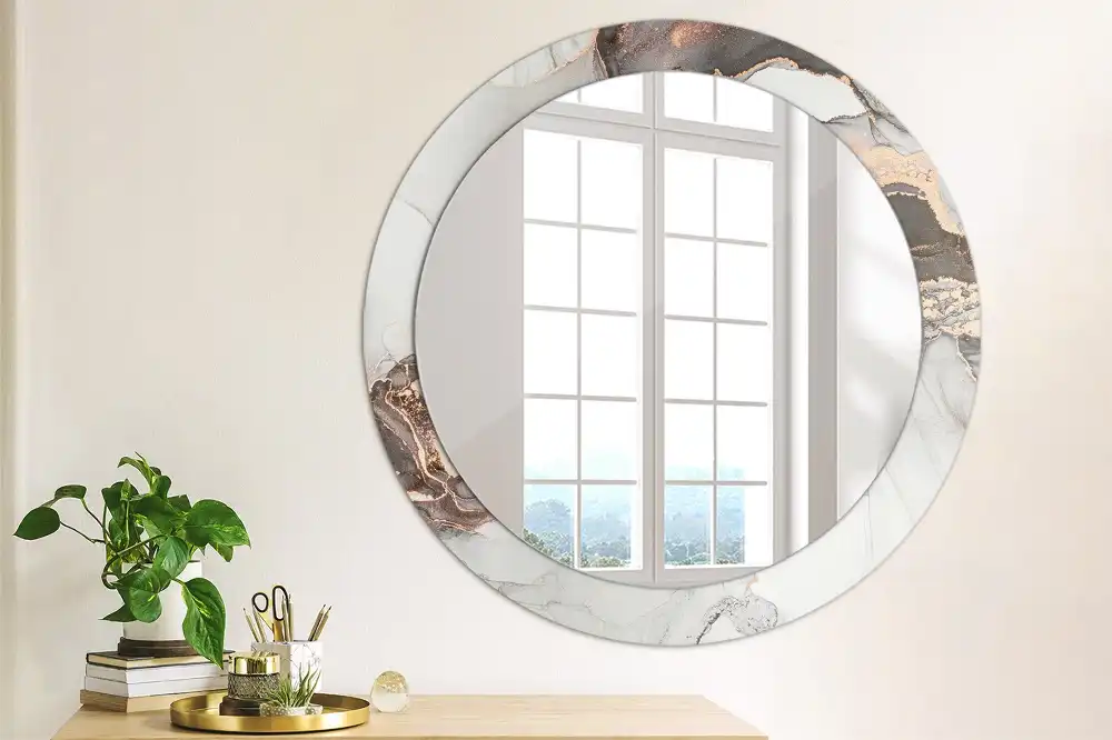 Round mirror frame with print Abstract marble