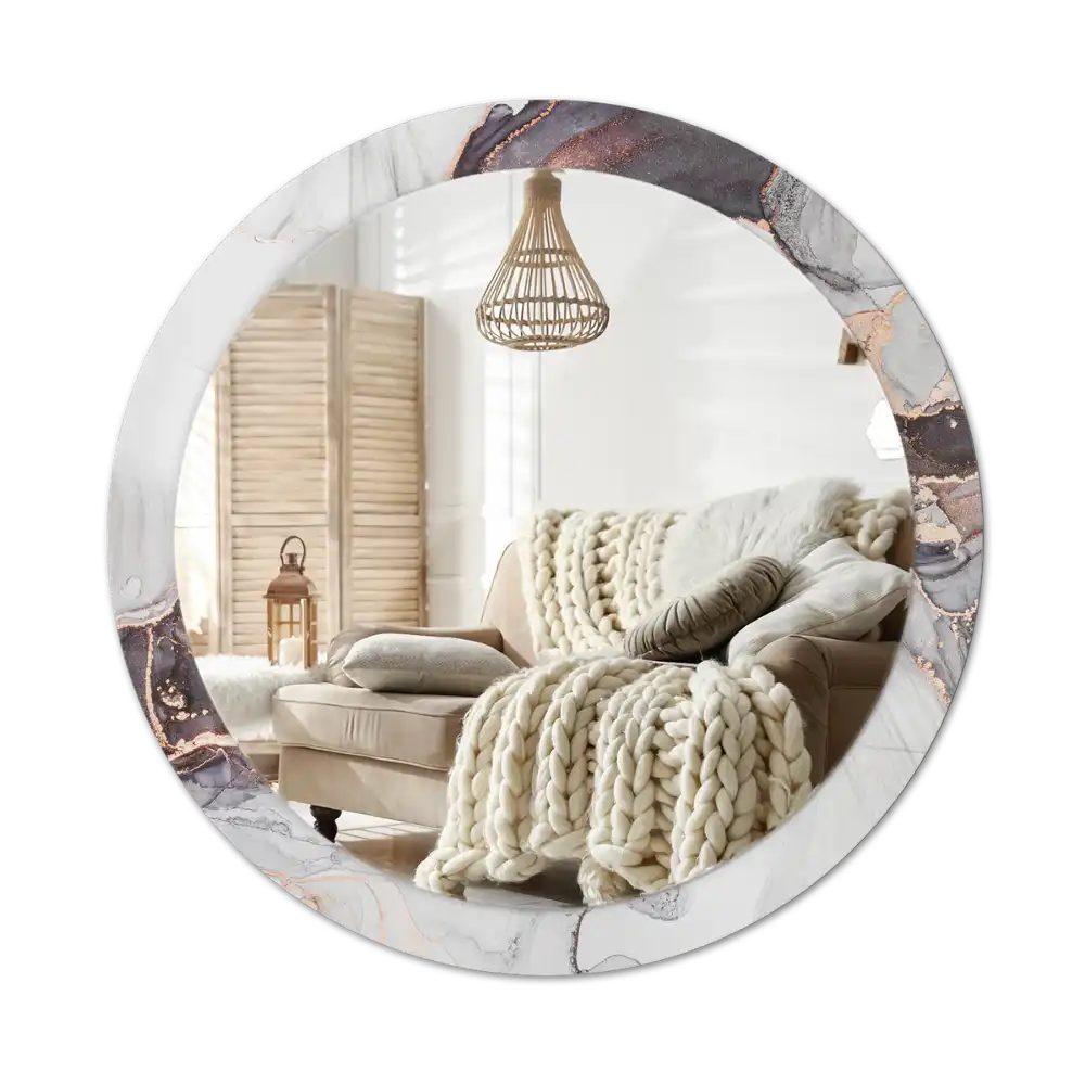 Round mirror frame with print Abstract marble