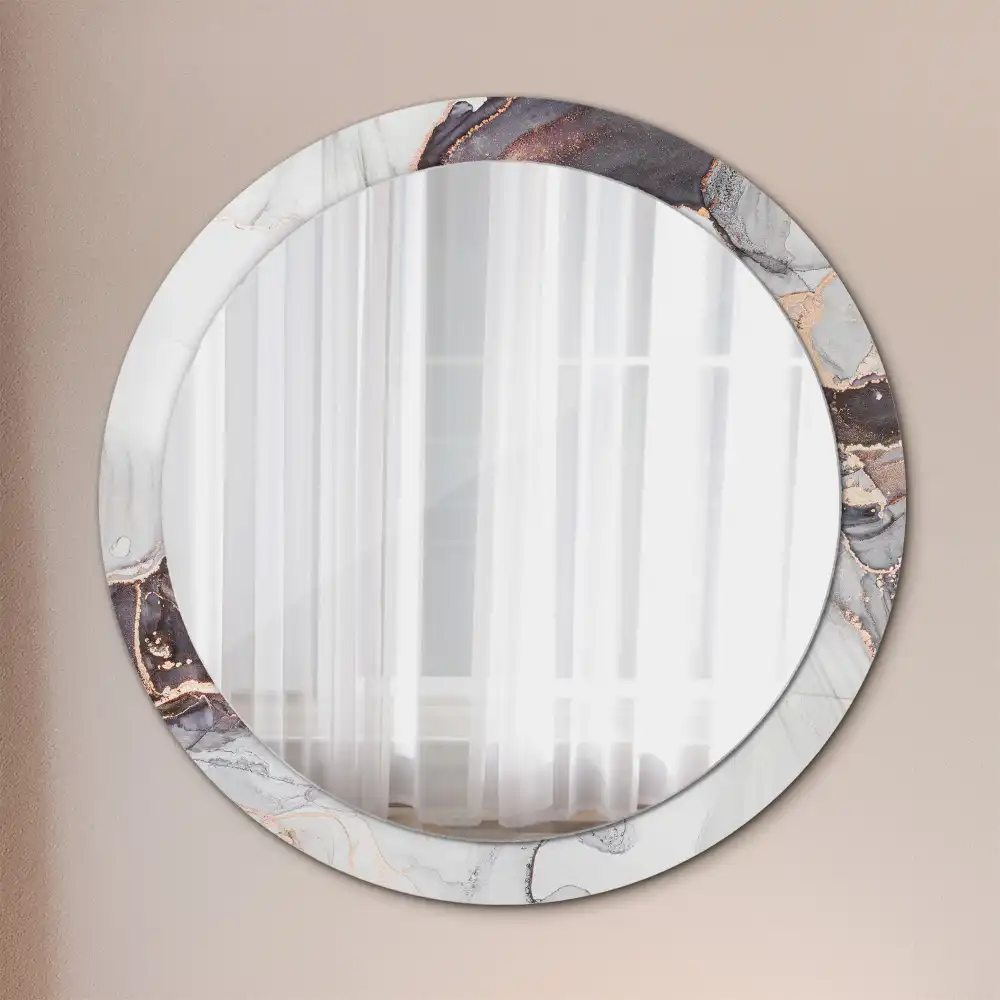 Round mirror frame with print Abstract marble