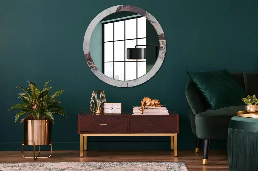 Round mirror frame with print Abstract marble