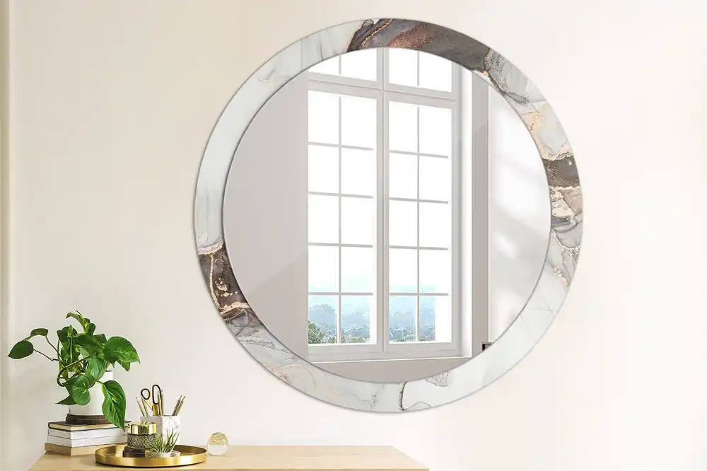 Round mirror frame with print Abstract marble