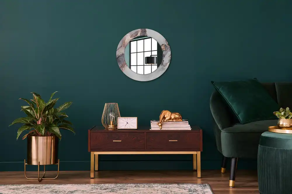 Round mirror frame with print Abstract marble