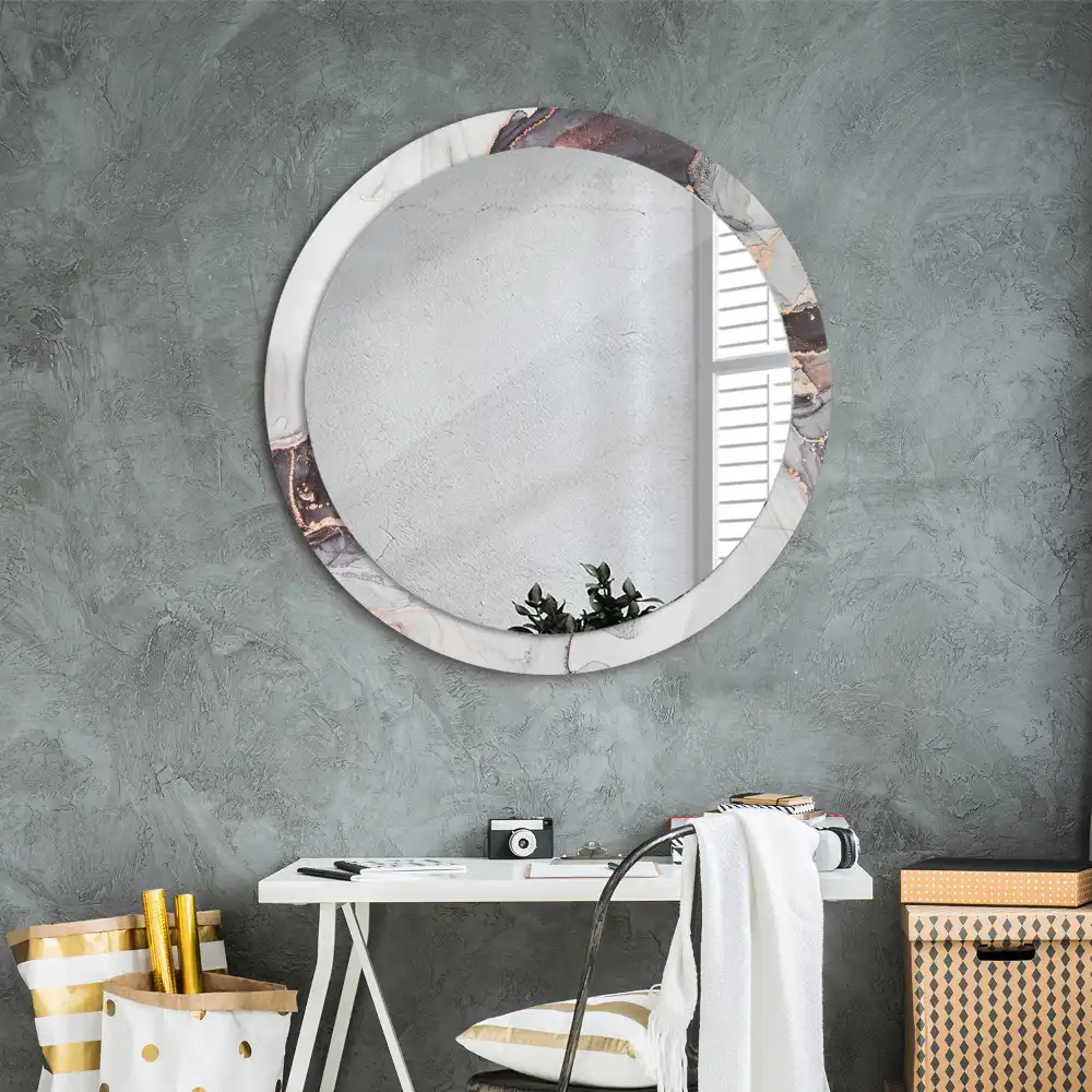 Round mirror frame with print Abstract marble