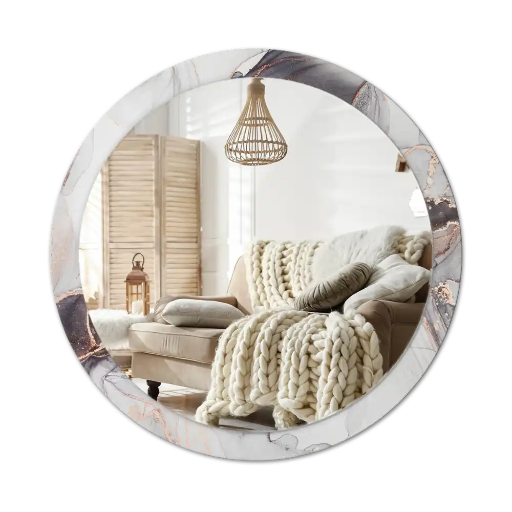 Round mirror frame with print Abstract marble