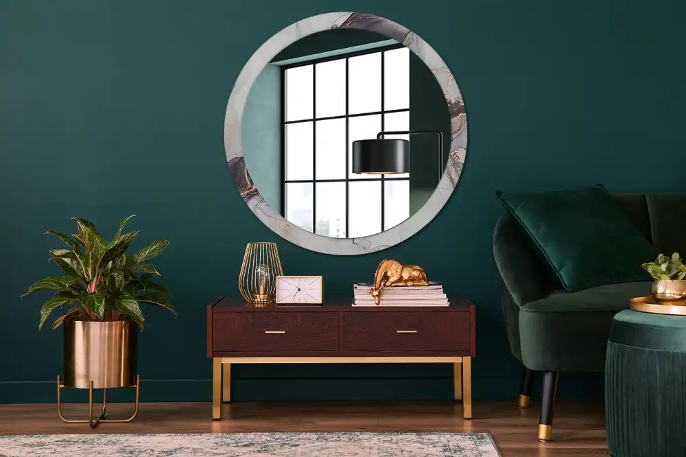 Round mirror frame with print Abstract marble