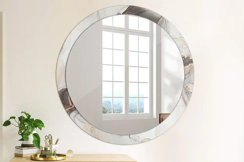 Round mirror frame with print Abstract marble