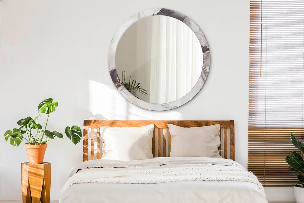 Round mirror frame with print Abstract marble