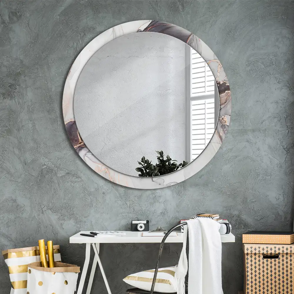 Round mirror frame with print Abstract marble