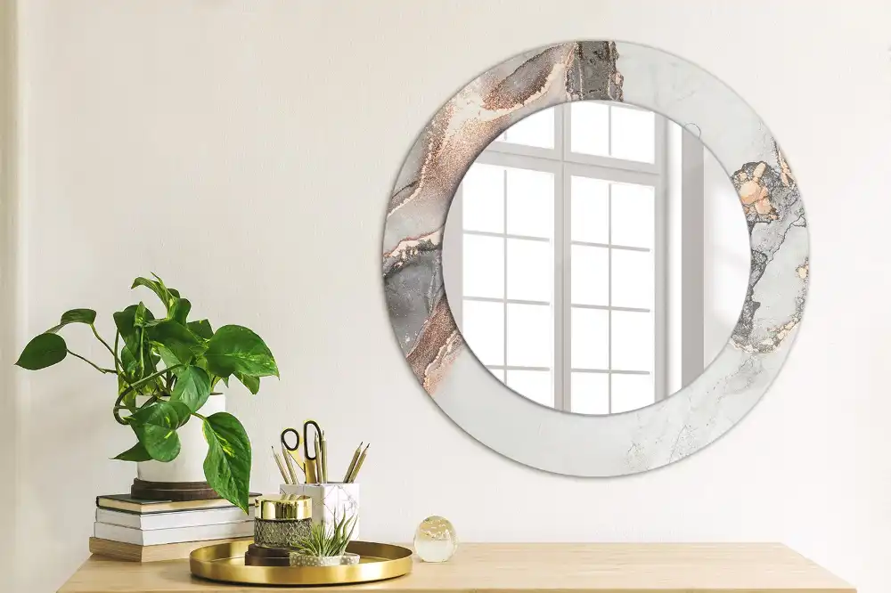 Round mirror frame with print Abstract marble