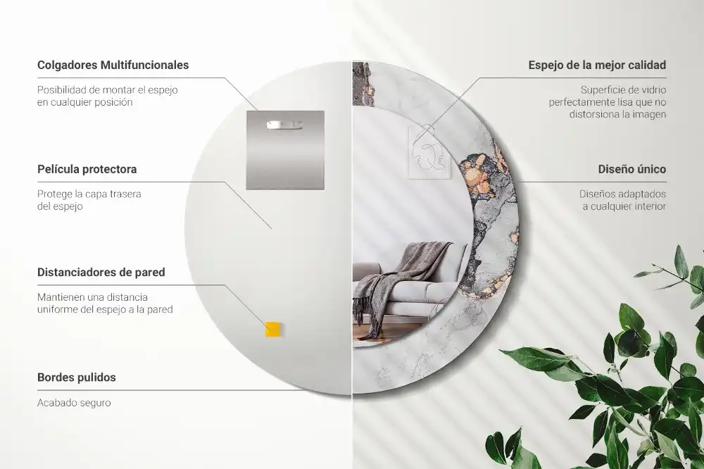 Round mirror frame with print Abstract marble