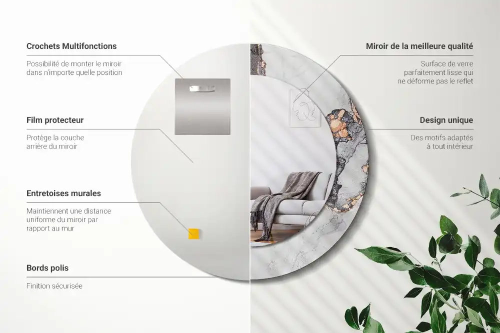 Round mirror frame with print Abstract marble