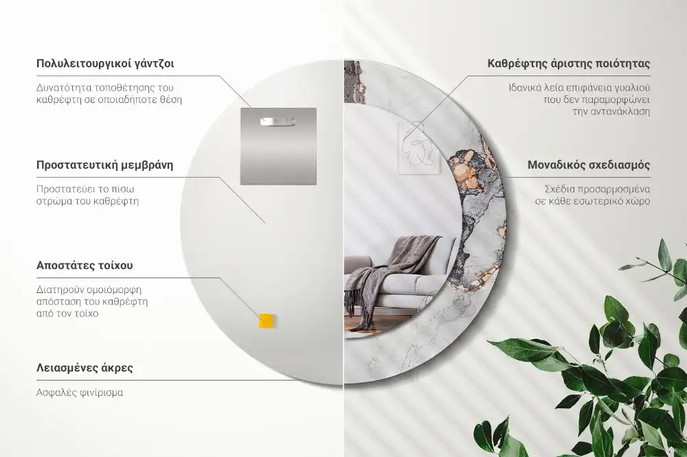 Round mirror frame with print Abstract marble