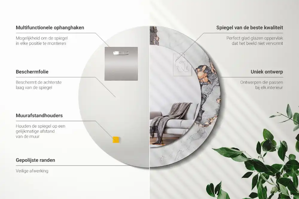 Round mirror frame with print Abstract marble