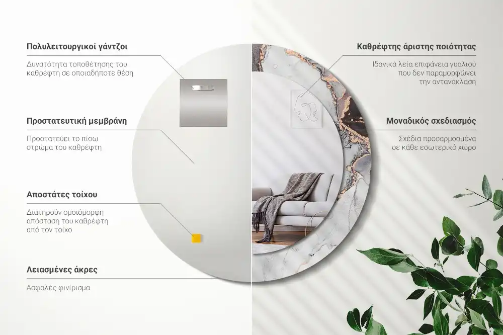 Round mirror frame with print Abstract marble