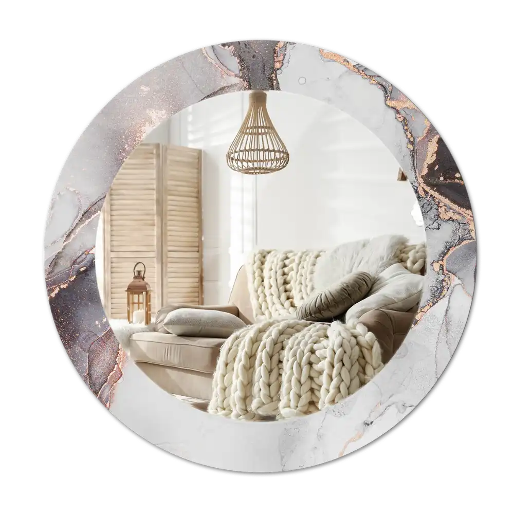 Round mirror frame with print Abstract marble