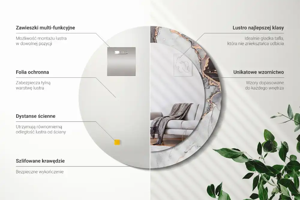 Round mirror frame with print Abstract marble