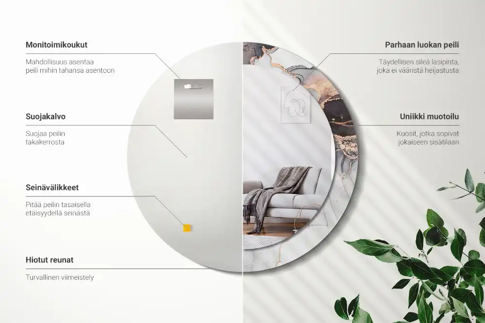 Round mirror frame with print Abstract marble