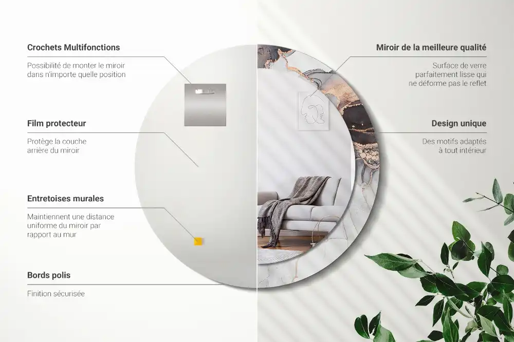 Round mirror frame with print Abstract marble