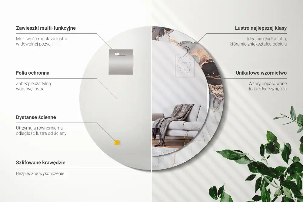 Round mirror frame with print Abstract marble