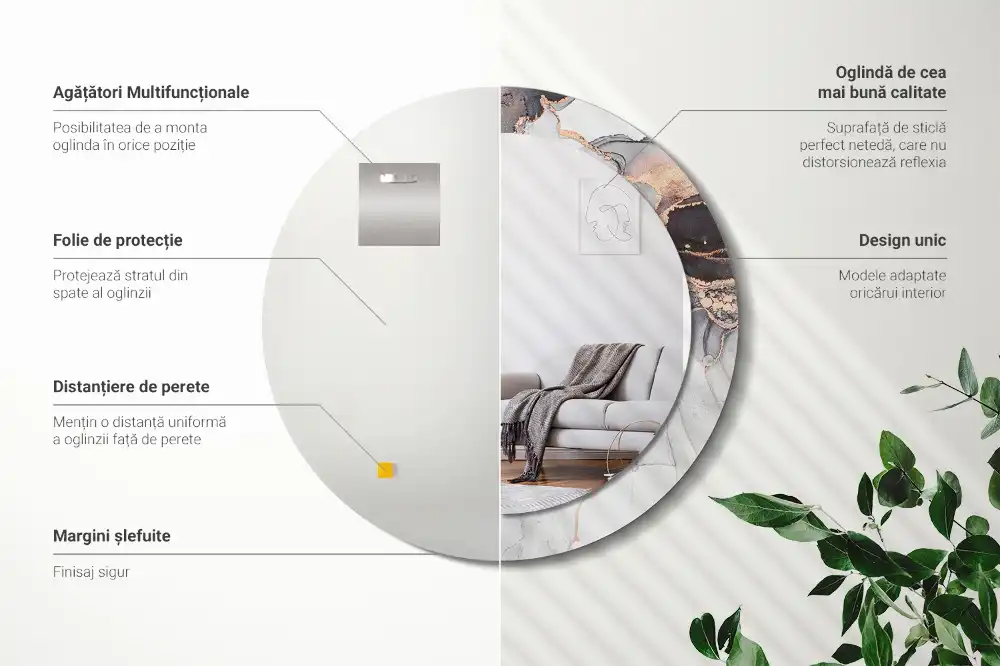 Round mirror frame with print Abstract marble