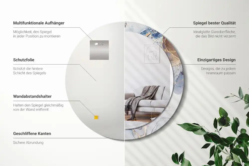 Round printed mirror Abstract art