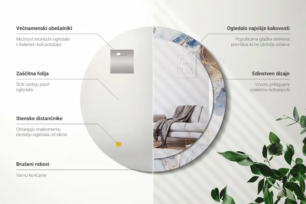 Round printed mirror Abstract art