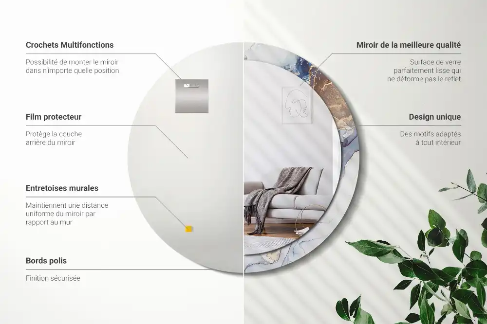 Round printed mirror Abstract art