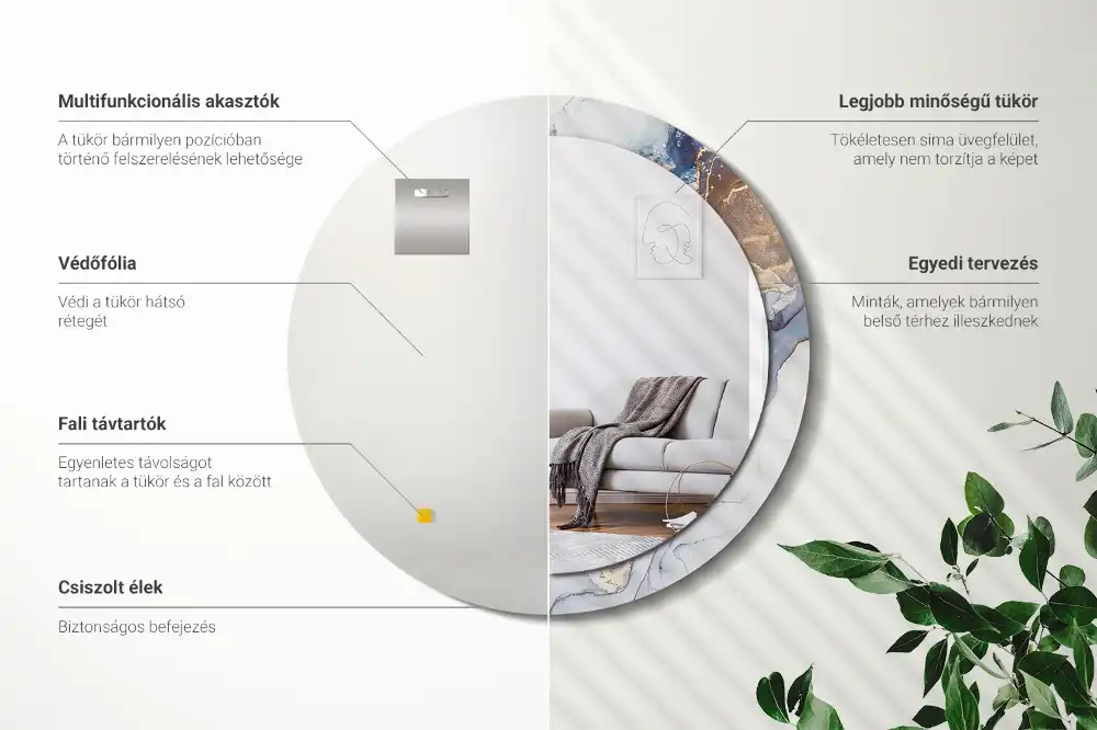 Round printed mirror Abstract art