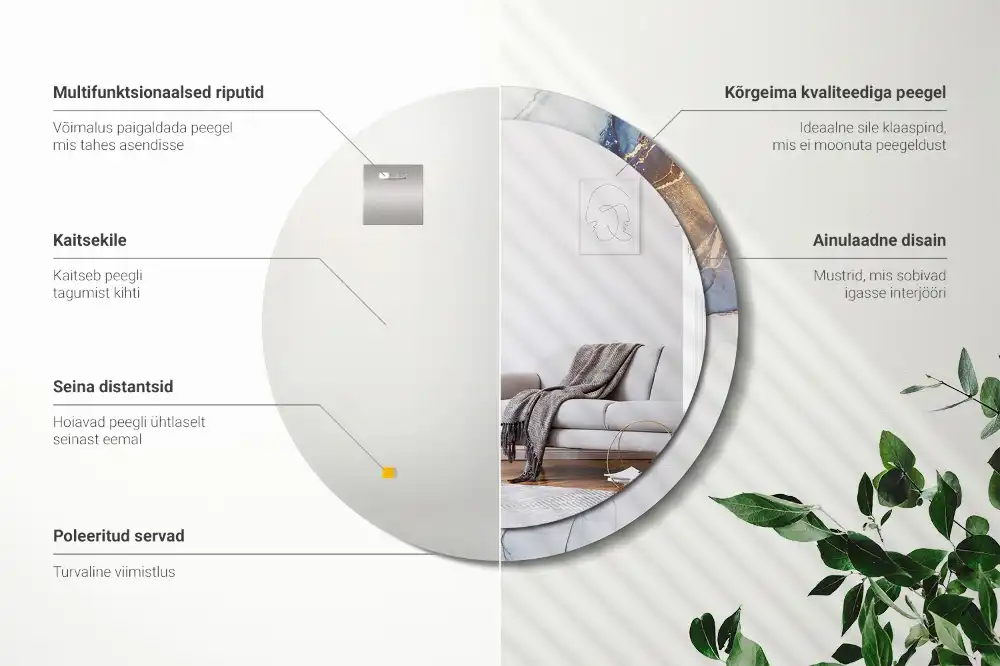 Round printed mirror Abstract art