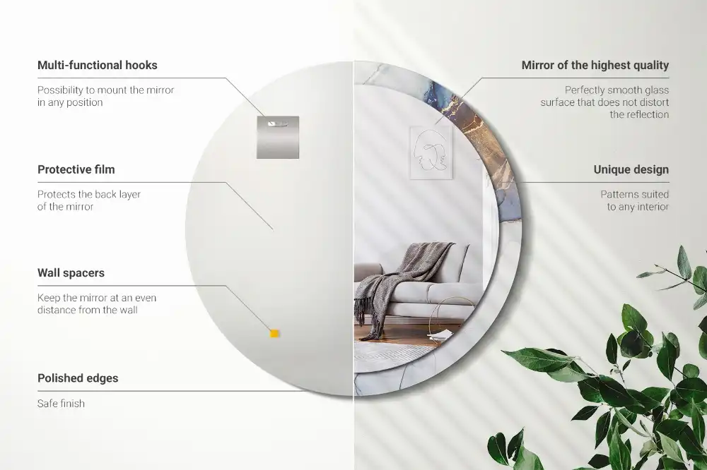 Round printed mirror Abstract art