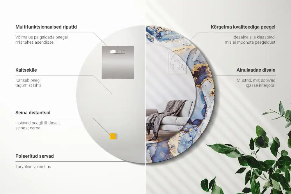 Round printed mirror Abstract art